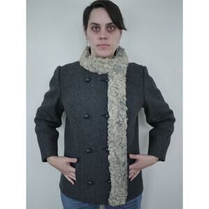 Vintage 40s 100% WOOL Swakara Curly Lamb Mouton Shearling Fur Crop Pea Coat M